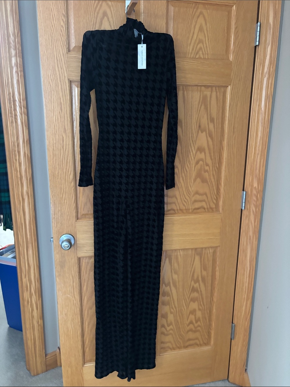 naked wardrobe Black Houndstooth Turtleneck Wide-Leg Jumpsuit Burnout - Picture 4 of 7
